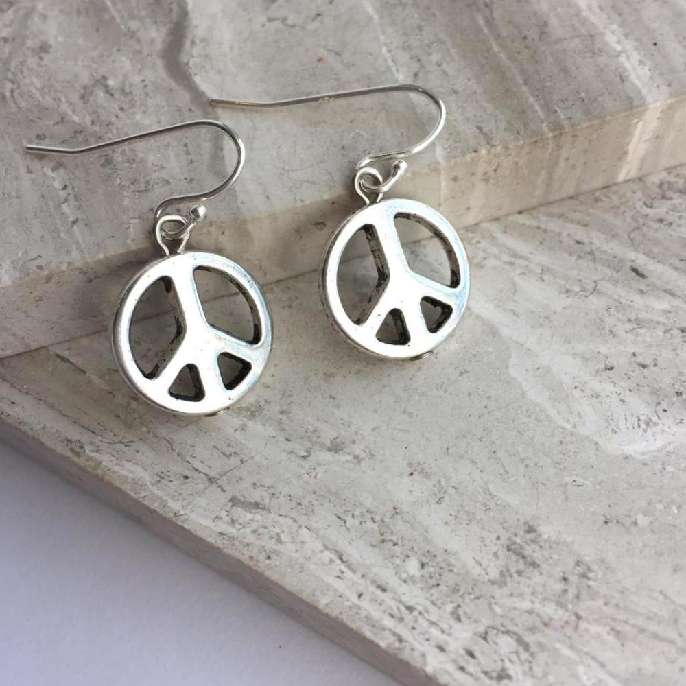 Sterling Silver Peace Sign Earrings